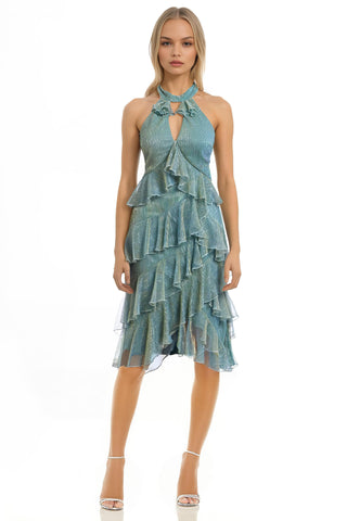 Dallas High-Low Metallic Ruffle Cocktail Dress